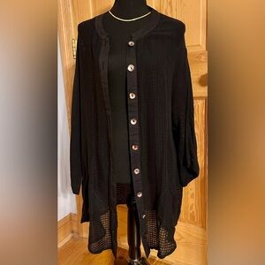 Soft Surroundings Sevilla Mesh Button Up Top Jacket Swim Cover Up Lagenlook SZ M